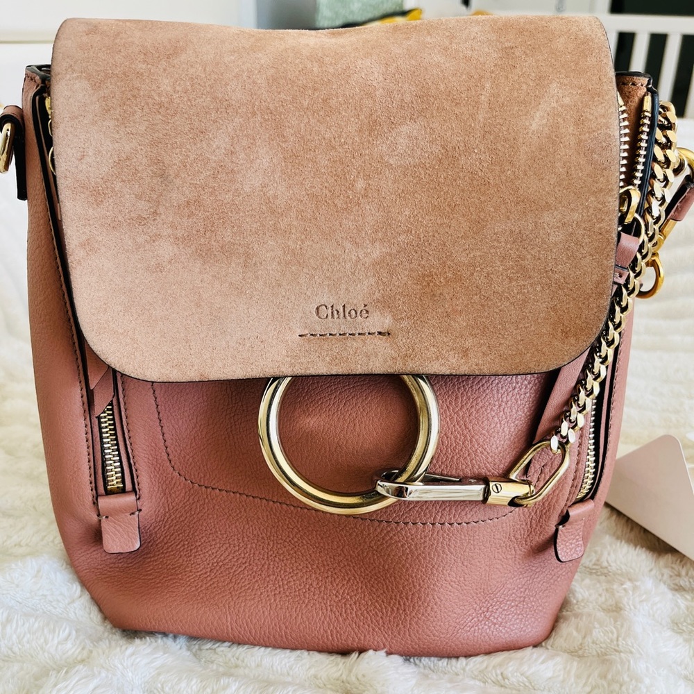 CHLOE Suede Calfskin Medium Faye Backpack